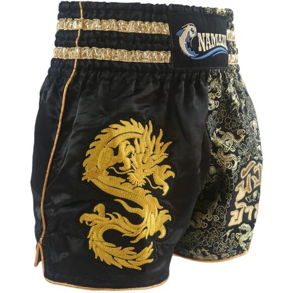 NAMAZU Dragon Muay Thai MMA Boxing Kickboxing Shorts in Black & Gold, Size Large - Picture 2 of 11